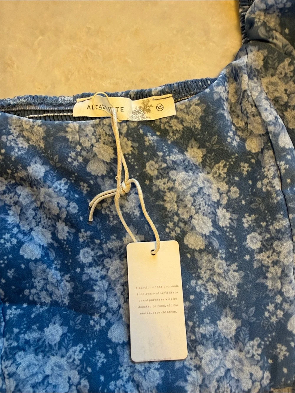 Altar'd State Blue Floral Flutter-Sleeve Kids Dress